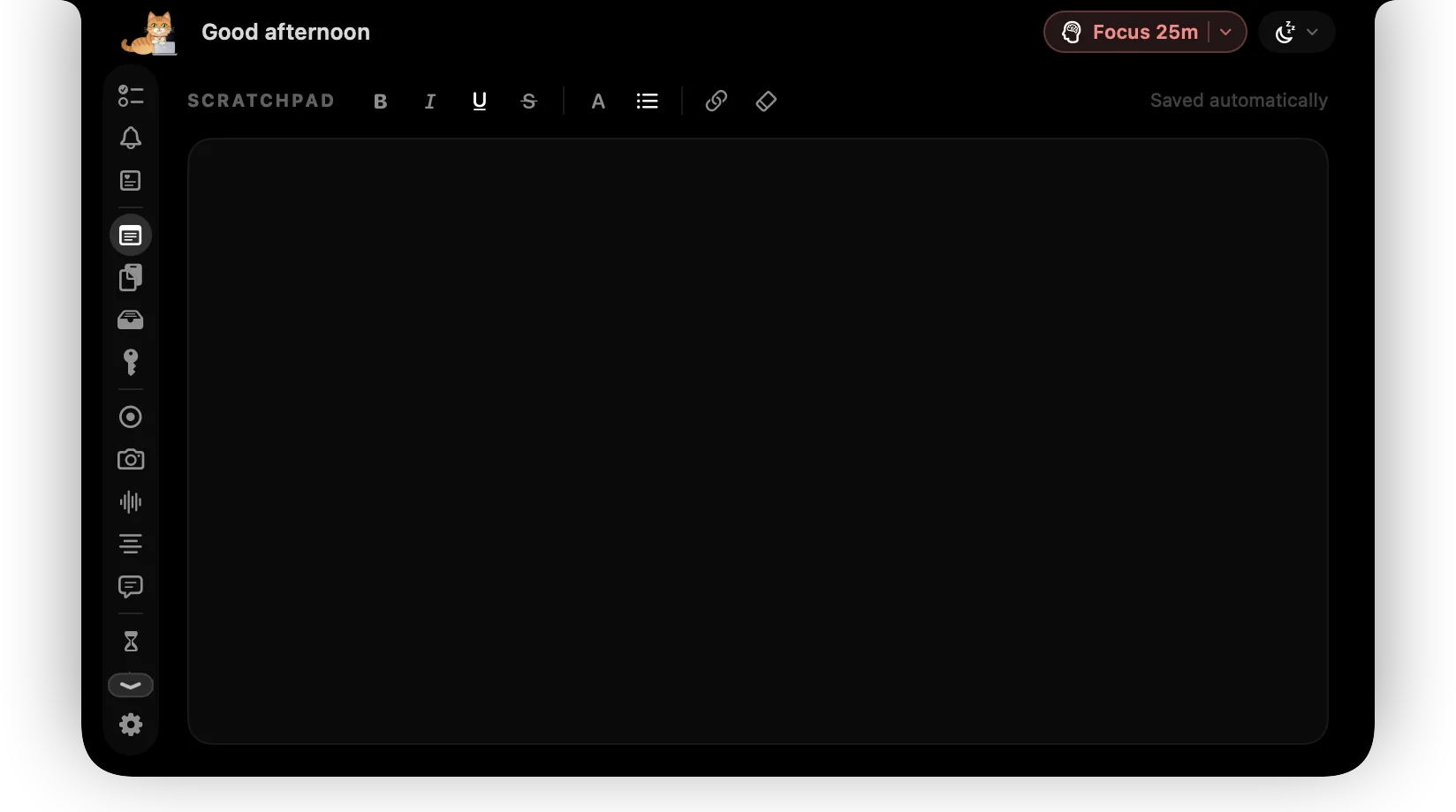 Scratchpad tab with rich text formatting toolbar