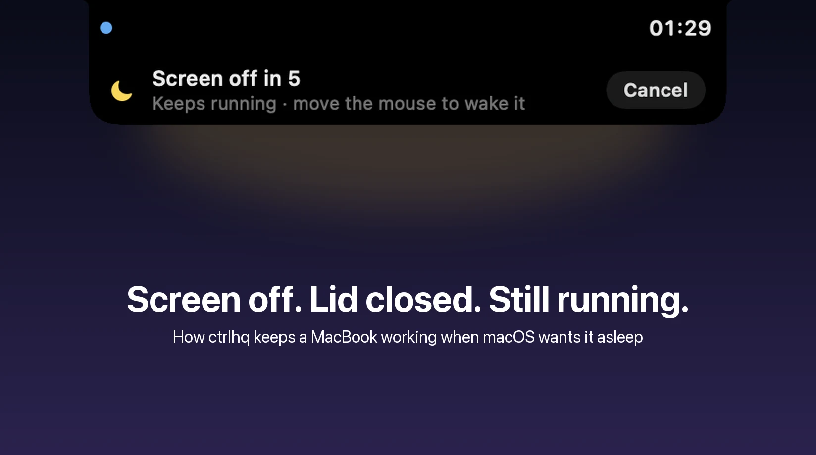 ctrlhq's notch counting down "Screen off in 5" before the display goes dark